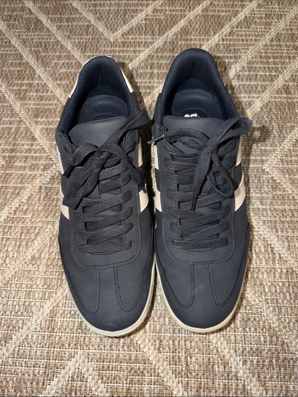 Men's Lace-Up Sneakers in Navy with Cream Stripe